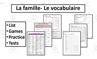 La Famille- Vocabulary List and Activities- French Advanced
