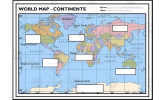 Label the 7 Continents - Worksheet
