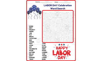 LABOR DAY Word Search Puzzle Worksheet Activity - September Bell Ringe