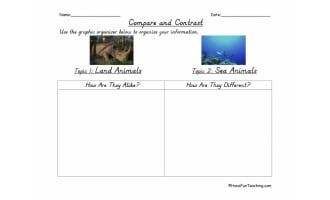 Land and Sea Animals Compare and Contrast Graphic Organizer
