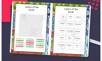 Layers of the Earth  word search, scramble and crossword