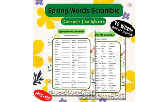 Learning with Printable Spring Word Scramble (40 Words)