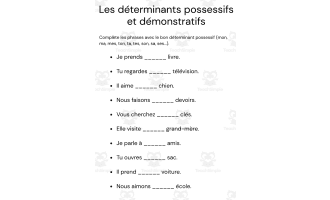 les déterminants possessifs et démonstratifs exercices