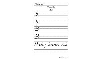 Letter B D'Nealian Script Handwriting Practice Worksheet