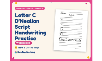 Letter C D’Nealian Script Handwriting Practice Worksheet – Alphabet