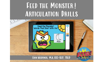 Letter CVC Articulation Drills: Feed the Monster - BOOM Cards