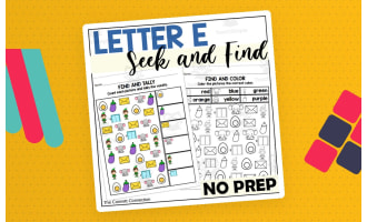 Letter E Seek and Find Worksheets