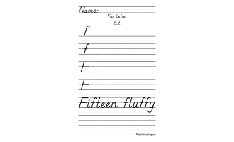 Letter F D'Nealian Script Handwriting Practice Worksheet