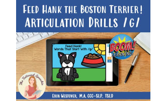 Letter G Articulation Drill: Feed Hank the Boston Terrier - BOOM Cards