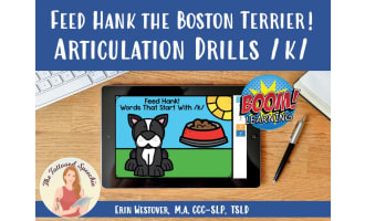 Letter K Articulation Drill: Feed Hank the Boston Terrier - BOOM Cards