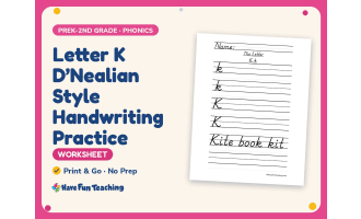 Letter K D’Nealian Style Handwriting Practice Worksheet – Alphabet