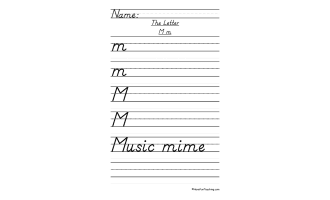 Letter M D'Nealian Style Handwriting Practice Worksheet