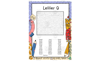 Letter Q word search puzzle worksheet activity