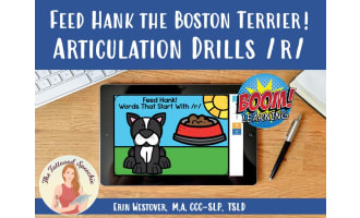 Letter R Articulation Drill: Feed Hank the Boston Terrier - BOOM Cards