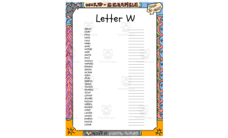 Letter W word Scramble puzzle worksheet