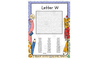 Letter W word search puzzle worksheet activity
