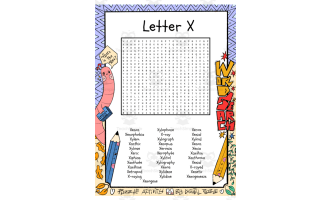 Letter X word search puzzle worksheet activity
