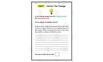 "Light" Correct the Passage Worksheet