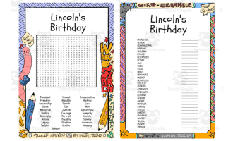 Lincoln's Birthday word search & scramble