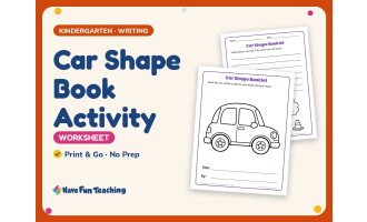 Lined Paper Worksheet: Car Shape Book Activity – Kindergarten Practice