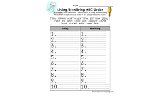 Living and Non-Living Things Alphabetical Order Worksheet