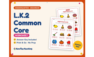L.K.2 Common Core Worksheet – Kindergarten Beginning Sounds Practice