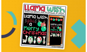 Llama Wish You a Merry Christmas Bulletin Board Kit, Door Decoration Set, or Poster