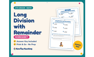 Long Division with Remainder Worksheet – 4th Grade Math Practice
