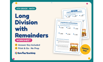Long Division with Remainders Worksheet – 4th Grade Math Practice