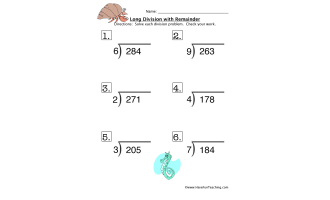 Long Division with Remainders Worksheet