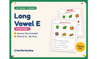 Long Vowel E Worksheet – 1st Grade Alphabet & Long Vowels Practice