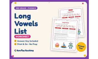 Long Vowels List Worksheet – 3rd Grade Phonics Practice + Answer Key