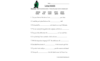 Long Vowels Sentences Worksheet