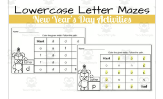 Lowercase Letter Mazes: New Year's Day Theme