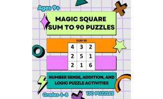 Magic Square Puzzles, Sum to 90 Number Logic Puzzles, Critical Thinkin