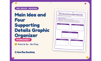 Main Idea and Four Supporting Details Graphic Worksheet – 3rd Grade