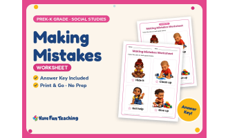 Making Mistakes Worksheet – PreK-K Grade Life Skills & Social Skills