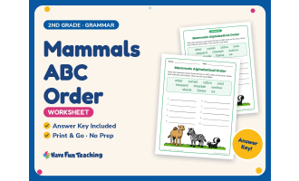 Mammals ABC Order Worksheet – 2nd Grade Alphabetical Order & Animals