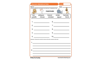 Mammals ABC Order Worksheet