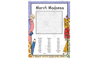 March Madness word search puzzle worksheet activity