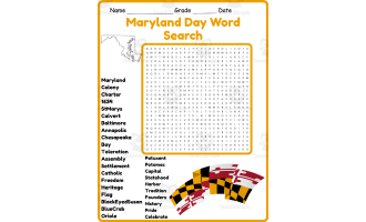 Maryland Day Word Search 2nd 3rd 4th 5th Grade Worksheet Activity
