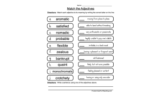 Matching Adjectives Worksheet