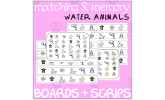 MATCHING & MEMORY BOARDS WITH STRIPS| WATER ANIMALS