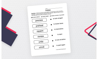 Matching Prefixes Worksheet – Grade 1 Vocabulary