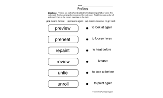 Matching Prefixes Worksheet