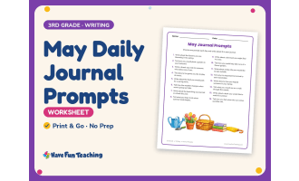 May Daily Journal Prompts Worksheet – 3rd Grade Journals Practice