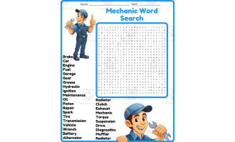 Mechanic Word Search Puzzle Worksheet Activities (6th, 7th, 8th grade