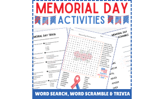 Memorial Day Activities | Word Search, Word Scramble & Trivia For Kids
