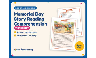 Memorial Day Story Reading Comprehension Worksheet – 2nd Grade