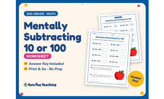 Mentally Subtracting 10 or 100 Worksheet – 2nd Grade Base 10 Practice
